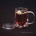 Wholesale Double wall 380ml Clear Glass Tea Cups With Handle And Lid